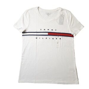Tommy Hilfiger Women Relaxed Fit T-Shirt Embroidery Logo, Size Small, White NWT